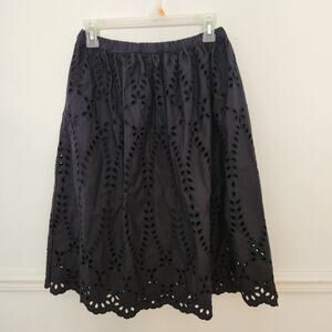 Frank & Eileen Grace Eyelet Midi Skirt Size XS Womens Black Preppy Casual Lined